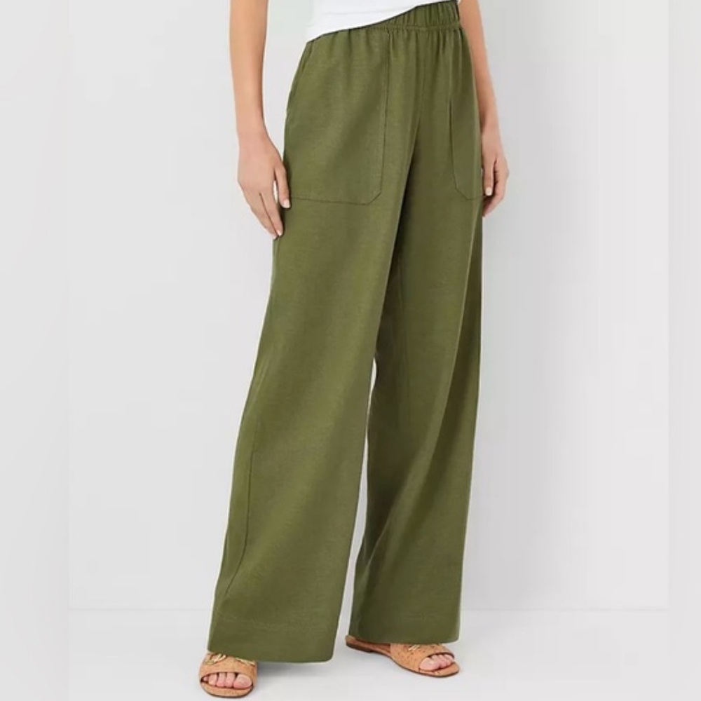 LIKE NEW - Ann Taylor Olive Green Wide-Leg Pants with Elastic Waistband